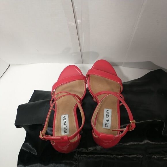 Steve Madden Red Patent Leather Diamonde Strappy Heels Size 7M - Picture 7 of 11